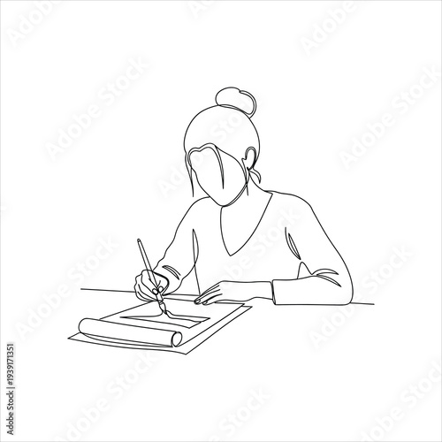 Artist Drawing with Pen on Paper Detailed Sketching Process Creative Work Art and Design Sub-Niche Isolated on white background