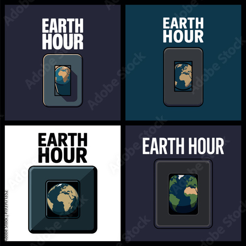 Earth Hour Switch and Globe Icon Illustration Set