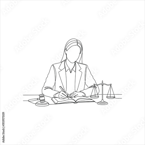 Lawyer Writing in Book with Gavel and Scales of Justice Legal Profession Isolated on white background