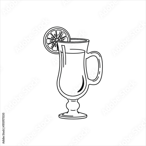 Mulled Wine Glass with Orange Slice Festive Drink Holiday Beverage Isolated on white background