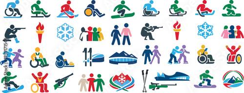 Winter Paralympics Sports Icons Set with Adaptive Sports Symbols
