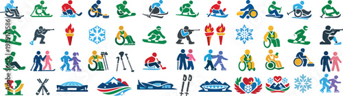 Winter Paralympics Sports Icons Set with Adaptive Sports Symbols