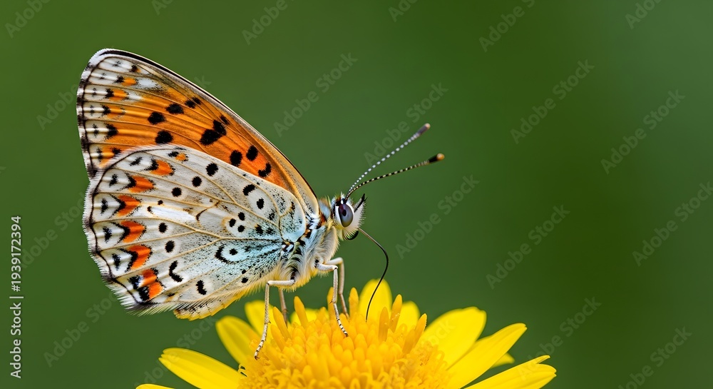 Obraz premium A beautiful butterfly perched on a bright yellow flower in nature