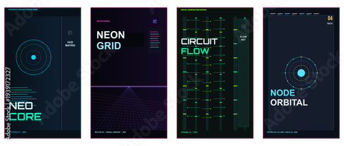 Futuristic magazine cover templates, cyberpunk editorial design pack, techno sci fi typography covers, neon digital magazine layouts, high tech poster style cover templates