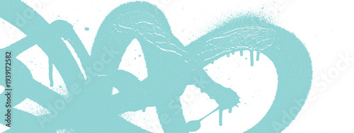 Teal blue graffiti tag spray paint style with drips and texture on white background