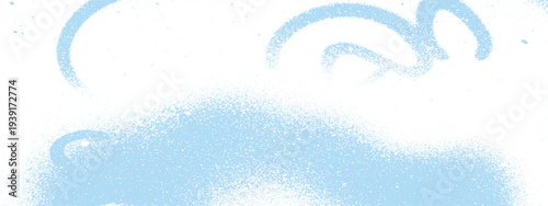 Abstract soft blue spray paint strokes and dots on a white background