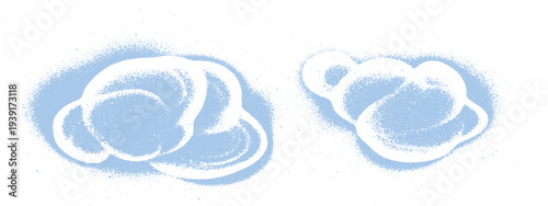 Soft Blue Abstract Cloud Shapes with Spray Paint Texture on White