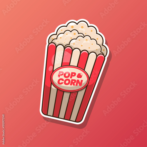 Flat cartoon vector of popcorn isolated on background suitable used for icon that can be used in movie themes, cinema, films, entertainment, web page, banner, flyer, sticker, card and others decoratio