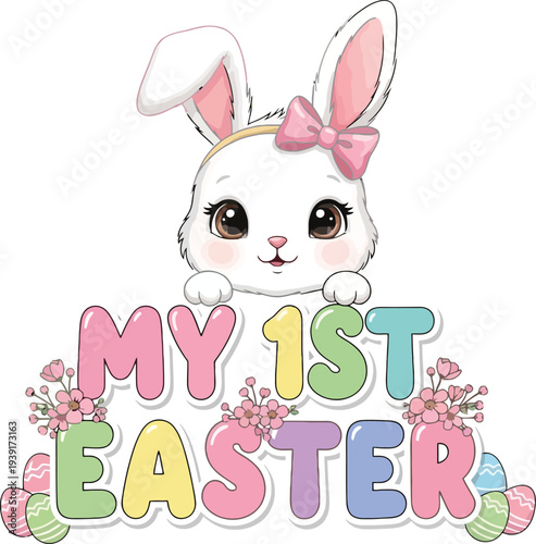 vector illustration of an adorable baby bunny character for my 1st easter milestone celebration