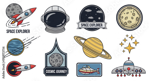 Collection of Space Exploration Icons and Illustrations.