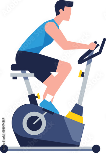Man Riding Stationary Exercise Bike Indoor Cycling Workout Vector