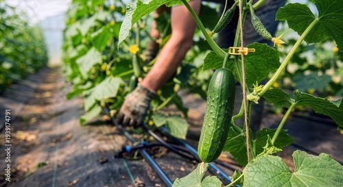 cucumber farm, closeup of cucumber, 