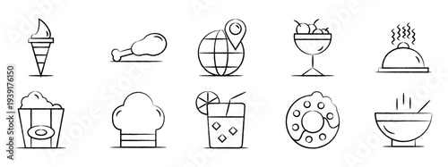 Set of 10 Food and Drink Outline Icons Vector