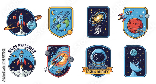 Collection of Space Exploration Themed Patches and Emblems.