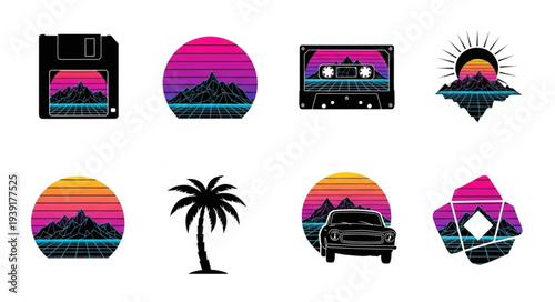 Retro 80s Synthwave Style Graphics Collection.