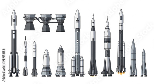Collection of various rockets and spacecraft engines.