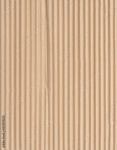 Paper cardboard background. Natural corrugated carton sheet. Kraft cardboard texture with vertical stripes.