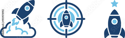 Set of 3 rocket icons vector