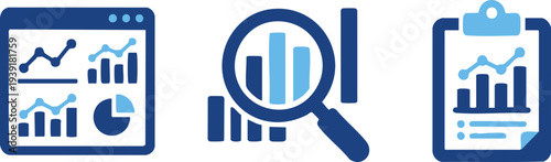Set of 3 business analytics icons vector