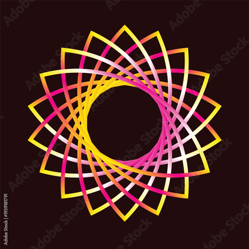 vibrant and colorful geometric design with intricate lines and shapes on a dark background