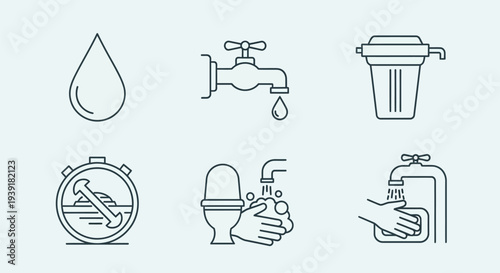 Line Art Icons for Water Conservation Symbols.