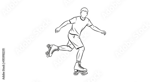 Inline skater gliding forward with arms outstretched for balance and speed.