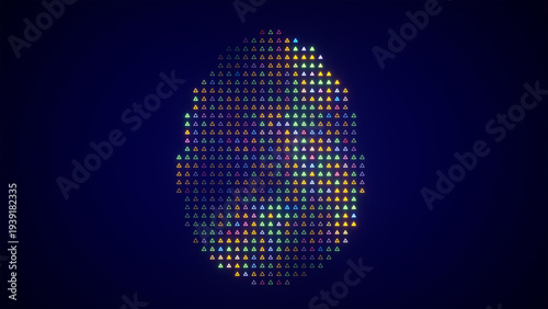 Abstract easter egg shape made of blinking colorful dots on a dark blue background