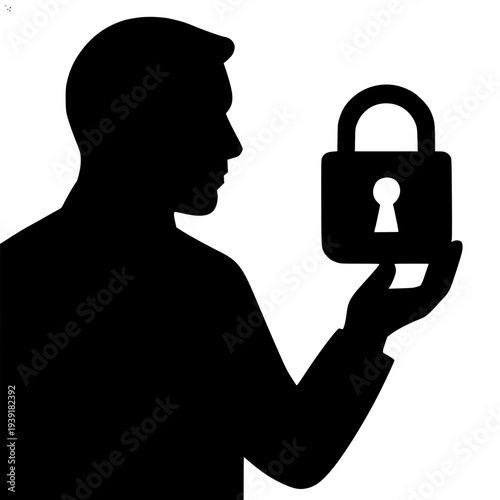 Silhouette of Man Holding a Lock