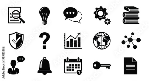 Collection of black icons representing business and technology silhouette