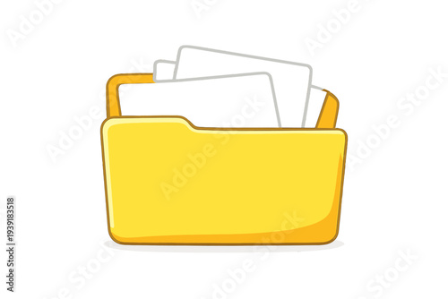 Yellow folder with blank papers inside placed on a white background