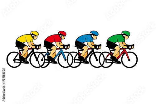 Cyclists compete in a race on a sunny day in a vibrant and energetic