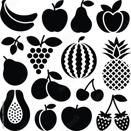 Fruit silhouette icon set vector illustration.