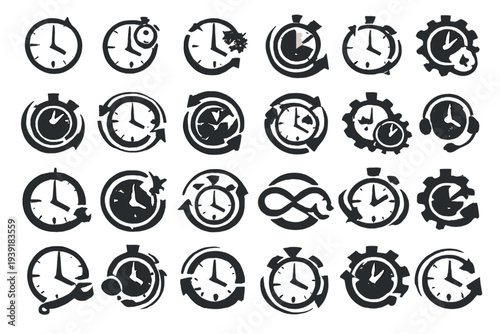 Different clock designs showing time in various styles round shapes