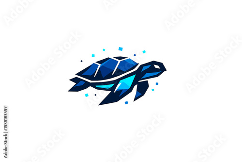 Design of a turtle shape made with geometric shapes in blue color on a