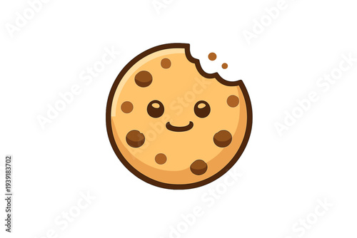 Cookie character with a smile takes a bite showing a fun and playful
