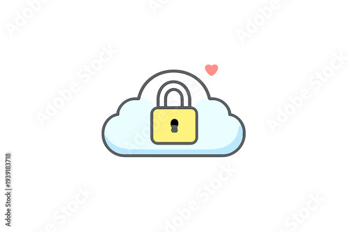 Cloud storage with a padlock symbol and a heart symbol representing