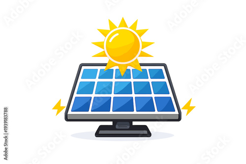 Solar panel generating energy under sunlight in a digital concept