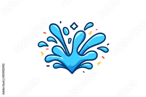 Colorful water splash design with blue droplets and splashes on a