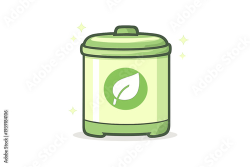 Garbage bin for recycling waste with a green leaf symbol in a clean