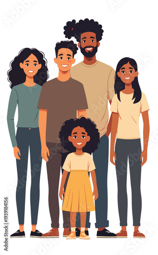 famiglia multi etnica con padre padre figli figlia sorridente che sorride vettoriale