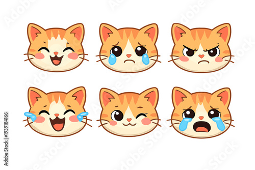 Cute orange cat faces showing different emotions like happiness