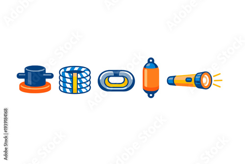 Graphic representation of various marine equipment including a buoy