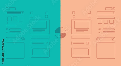 Digital interface elements and geometric shapes in a dual tone design silhouette