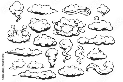 Cloud shapes and designs displayed in a simple style suitable for