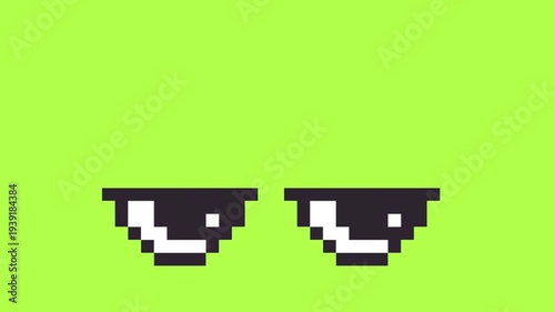 pixel eyes blink animation on green screen