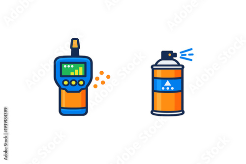 Tool for measuring air quality next to spray can used for various