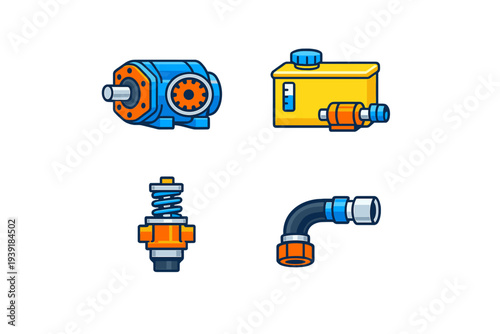 Mechanical parts are shown in a detailed design featuring a motor