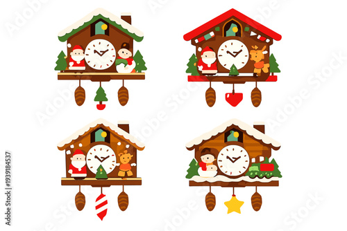 Decorative wall clocks featuring Santa animals and winter themes