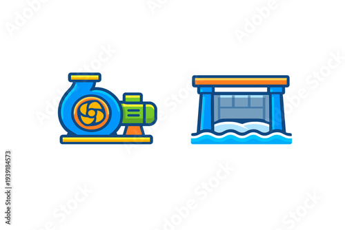 Water pump and control panel near a reservoir for managing water flow