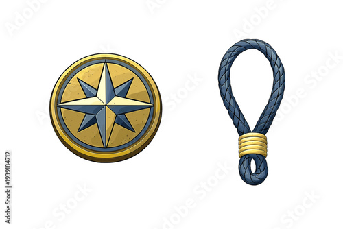 Symbolic compass and rope design used for navigation and tying